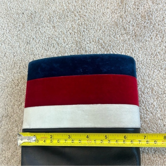 GUCCI ‘Jem’ black leather faux Pearl red blue white velvet stripe riding boot 39 - Picture 7 of 15